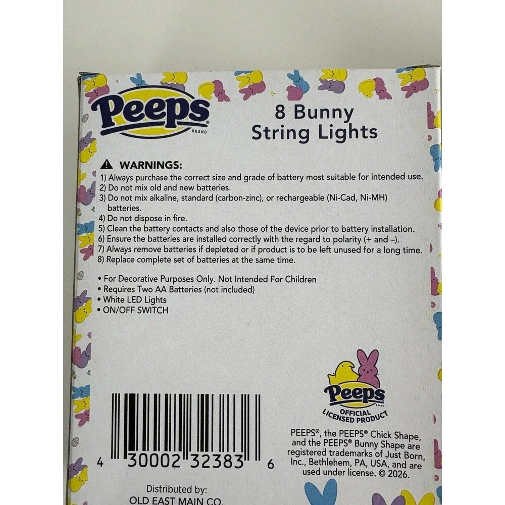 Peeps Bunny LED String Lights - Set of 2  Bunny String Lights 8 Per Pack NEW